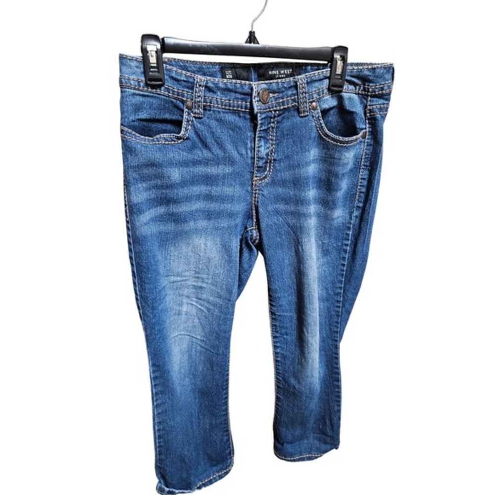 Nine West Jeans Size 8/29 Blue Denim Embellished Pockets Crop‎ Capris